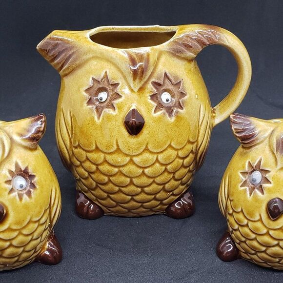 Ceramic Gold Owl Creamer and Salt & Pepper Set - Picture 14 of 14